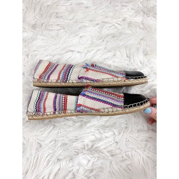 Loeffler Randall espadrille Multi Color Strip Knit Leather Slip On Flats 7 Boho - Picture 3 of 5